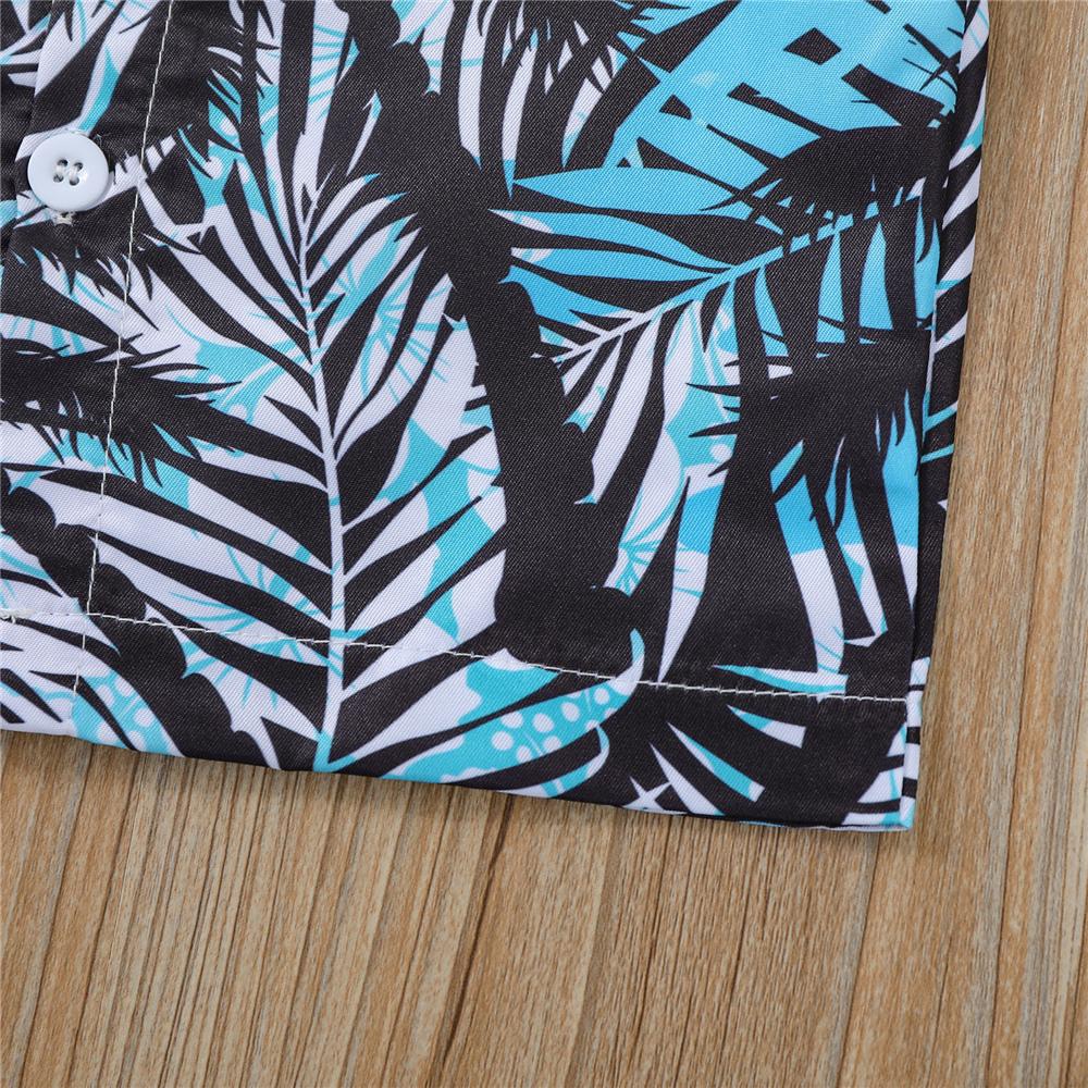 Boys Coconut Tree Printed Short Sleeve Lapel Shirts & Blue Shorts wholesale boy boutique clothes