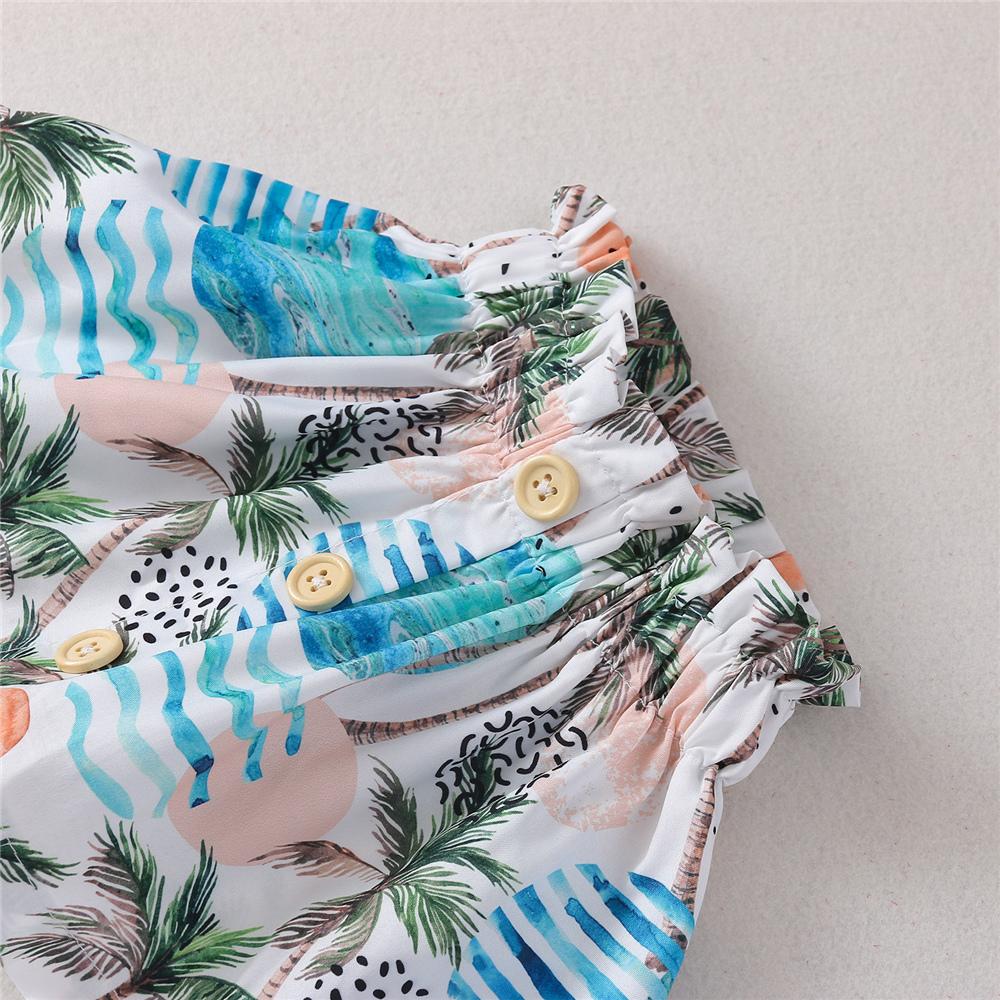Girls Coconut Tree Printed Sling Top & Button Skirt wholesale girls clothes