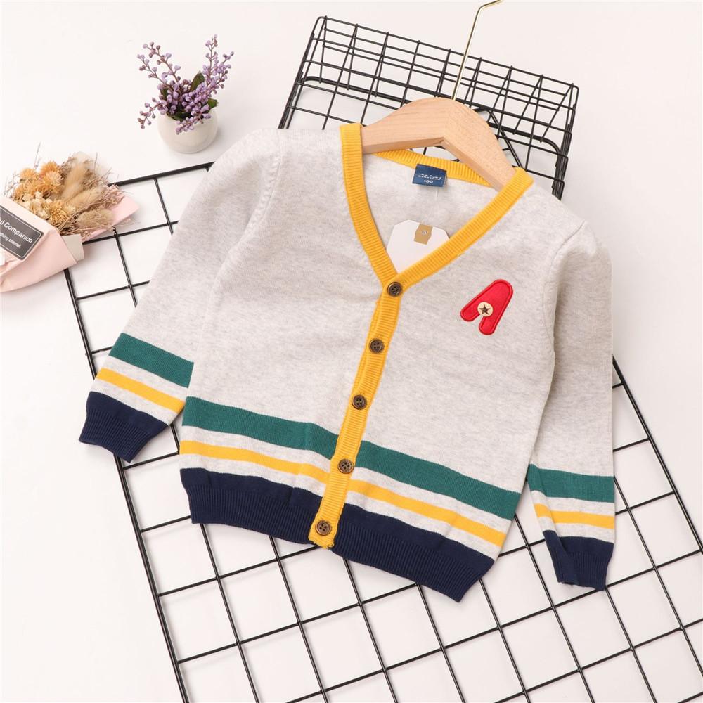 Boys Color Block Button Cardigan Knitted Jacket