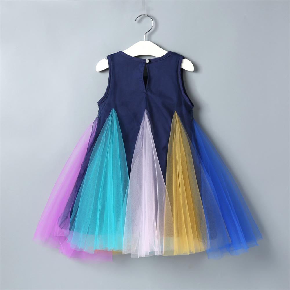 Girls Color Block Chiffon Splicing Sleeveless Dress Kids Wholesale Clothing