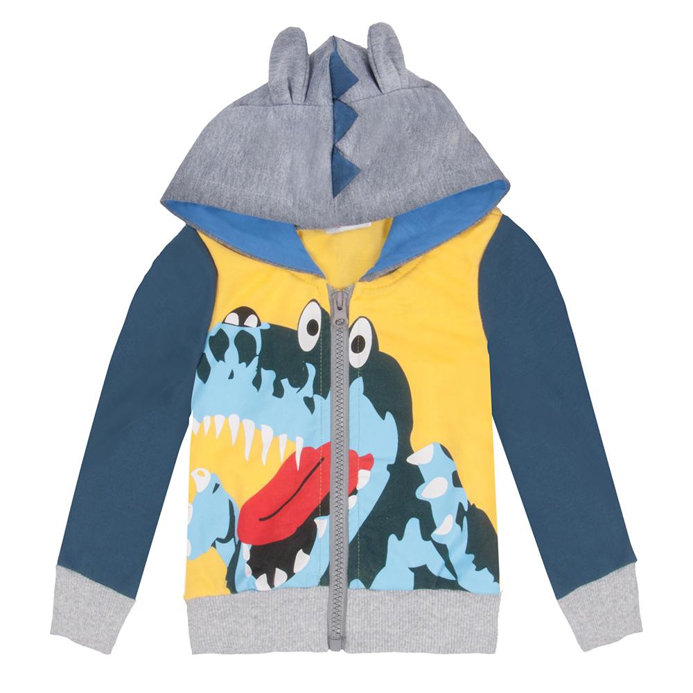 Boys Color Block Crocodile Dinosaur Printed Hooded Jackets Wholesale