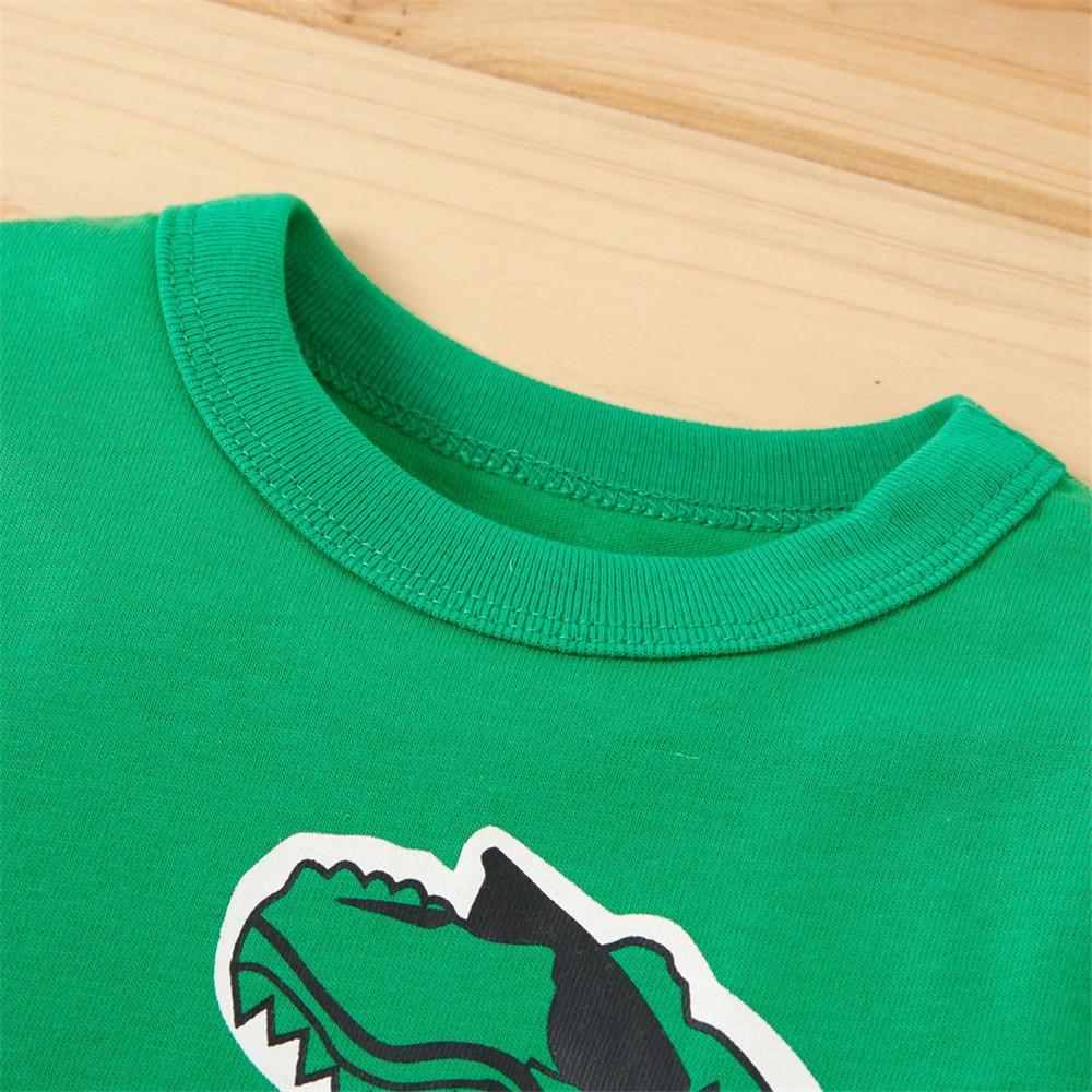 Boys Color Block Long Sleeve Dinosaur Animal Printed Tops