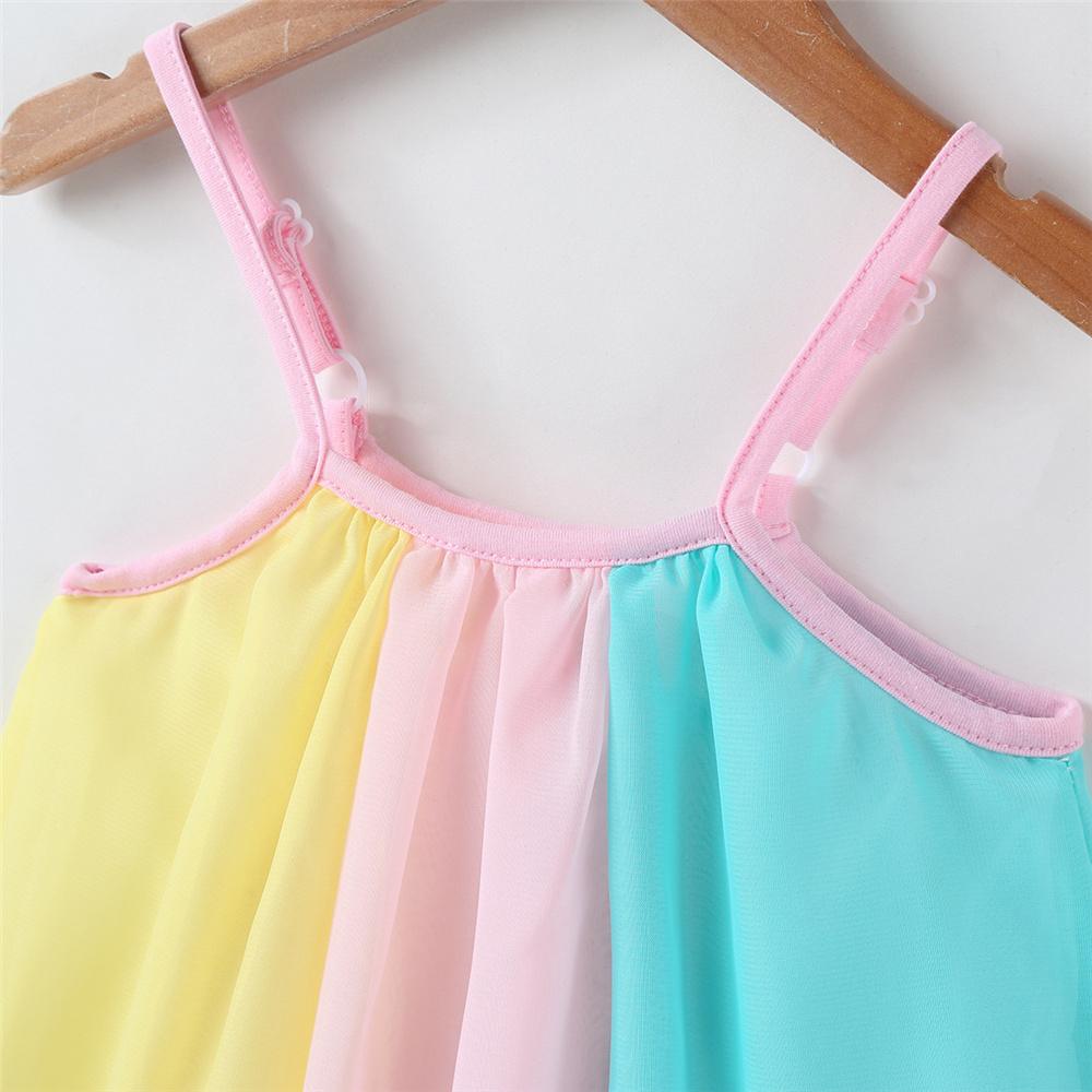 Girls Color Block Splicing Suspender Dress Wholesale Little Girl Boutique Clothing