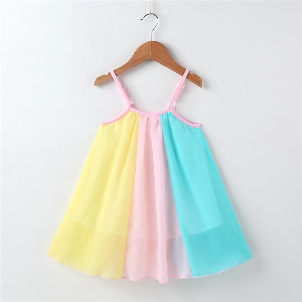 Girls Color Block Splicing Suspender Dress Wholesale Little Girl Boutique Clothing