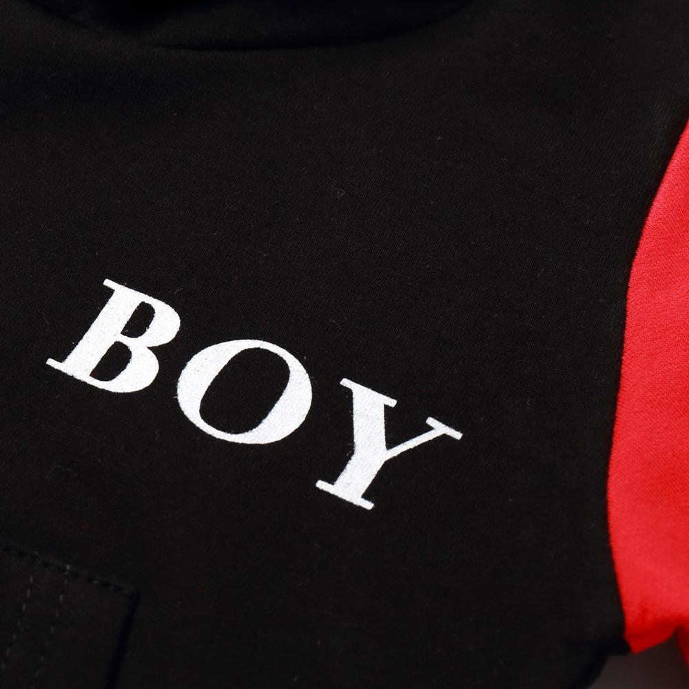 Boys Color Constrast Hooded Long Sleeve Tops Wholesale