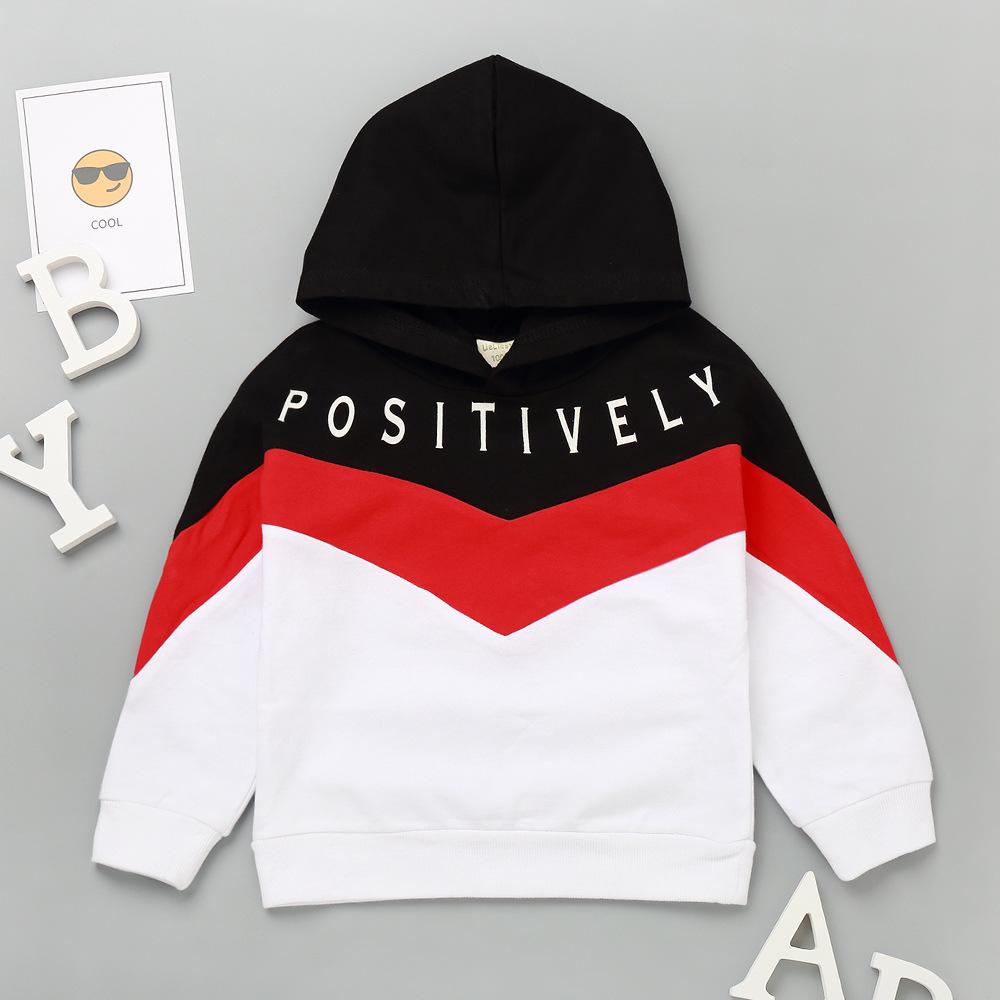 Boys Color Contrast Letter Printed Hooded Tops Wholesale