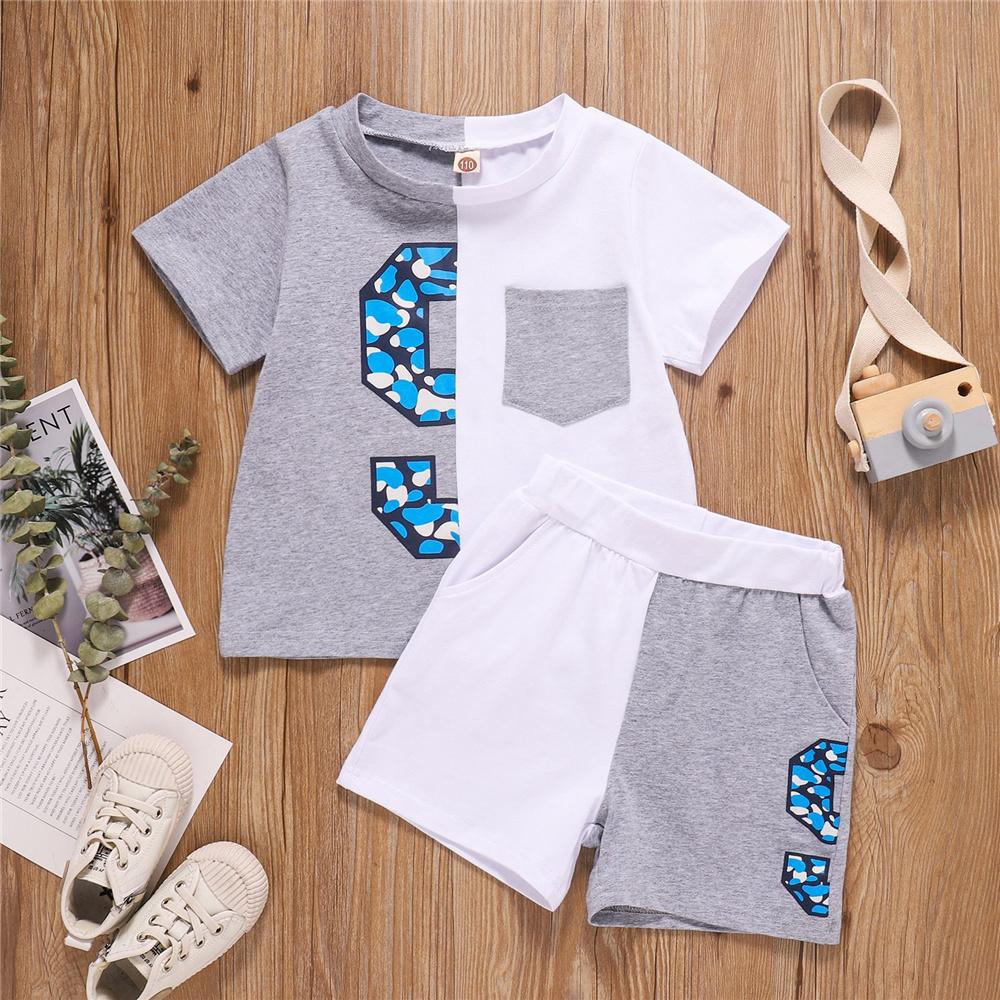 Boys Color Contrast Short Sleeve T-shirt & Shorts boy boutique clothing wholesale