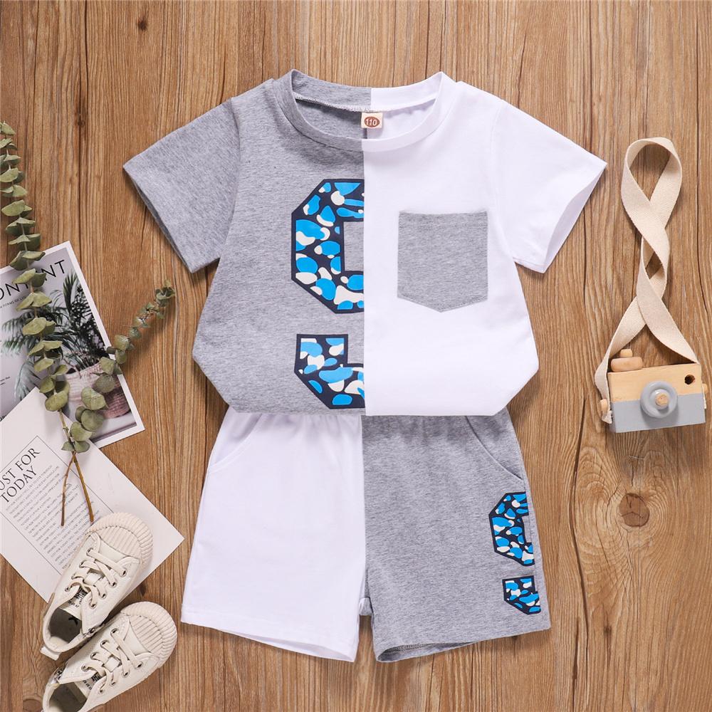 Boys Color Contrast Short Sleeve T-shirt & Shorts boy boutique clothing wholesale