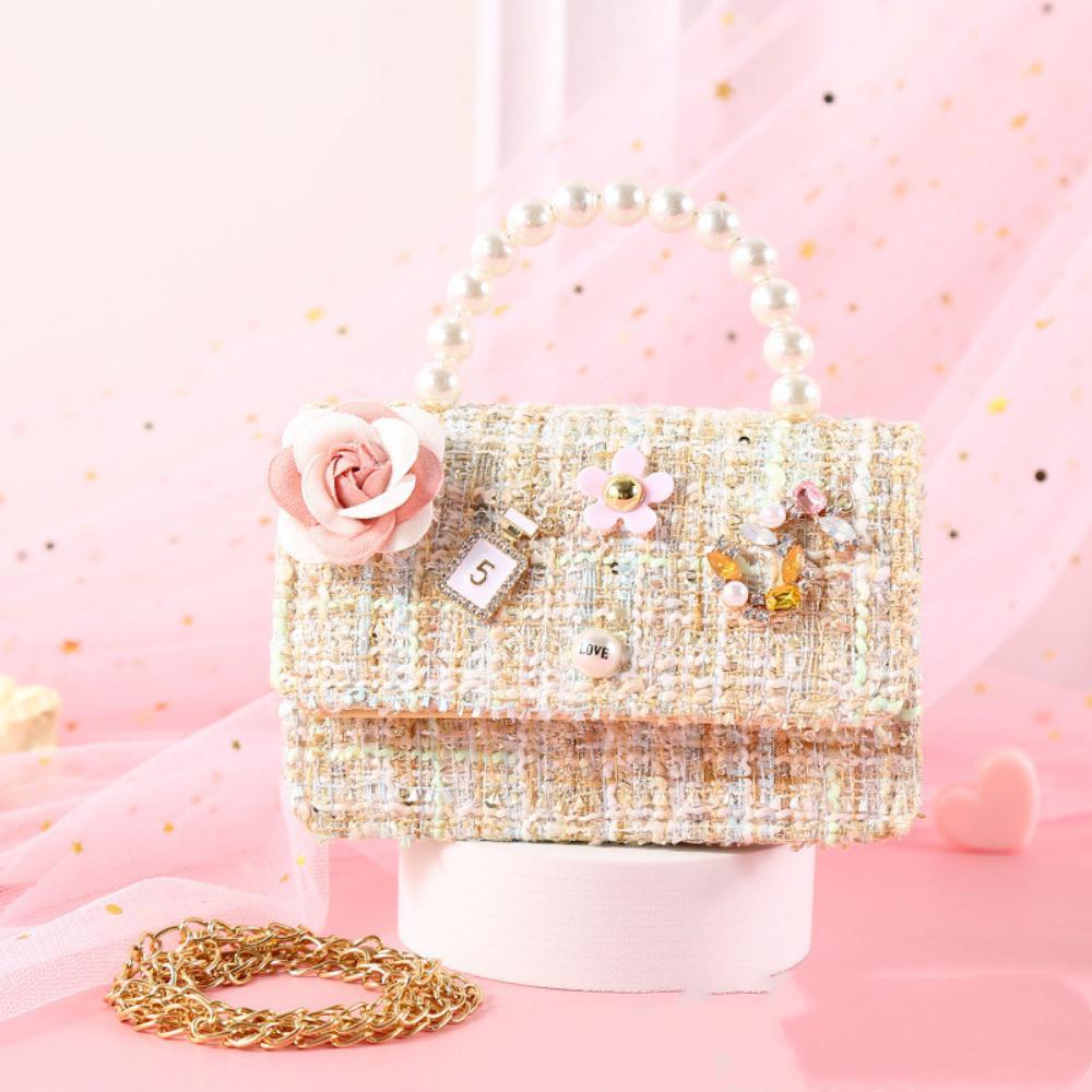 Colored Flowers Exquisite Hand-held Pearl Diagonal Bag Children's Bags Wholesale