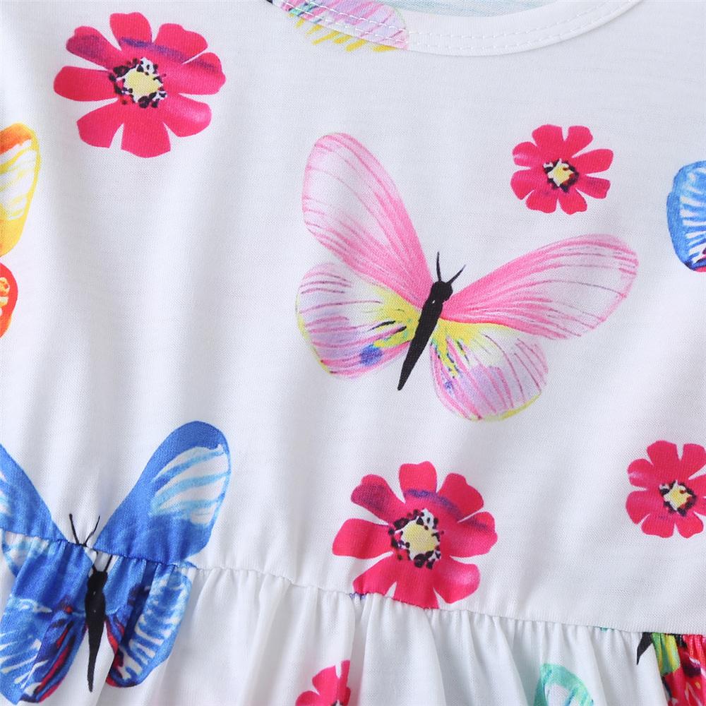 Girls Colorful Flower Butterfly Printed Flutter Sleeve Dress children's wholesale vendors