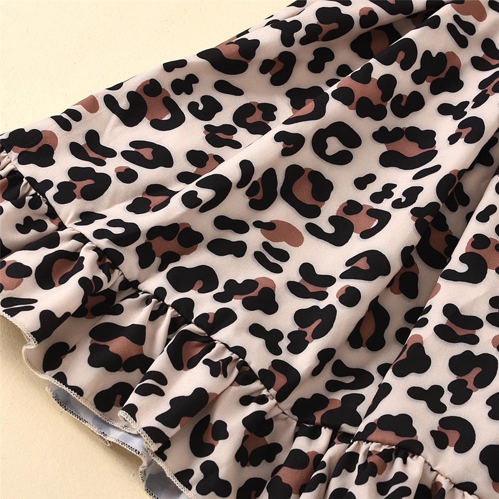 Girls Crew Neck Short Sleeve Leopard Splicing Dress Toddler Girls Wholesale