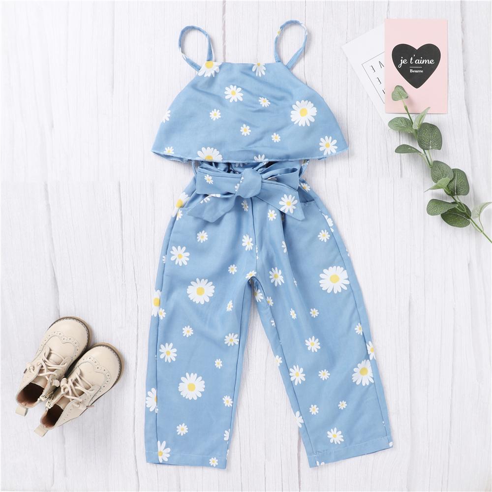 Girls Daisy Printed Sleeveless Jumpsuit Wholesale Baby Girl Boutique Clothing