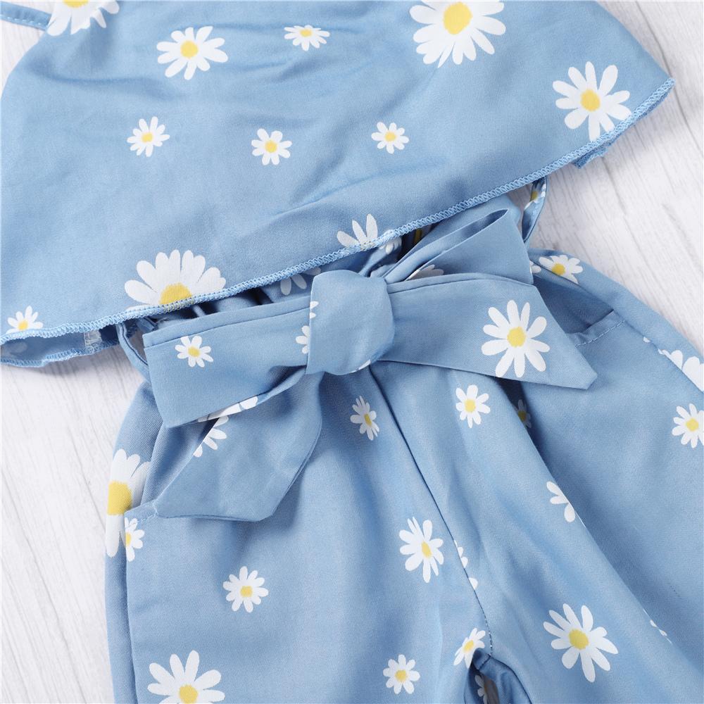 Girls Daisy Printed Sleeveless Jumpsuit Wholesale Baby Girl Boutique Clothing