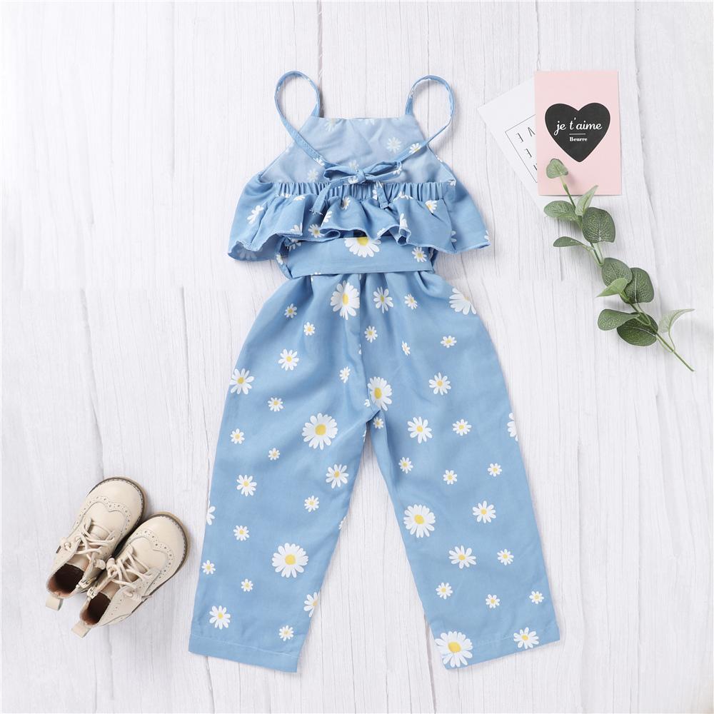 Girls Daisy Printed Sleeveless Jumpsuit Wholesale Baby Girl Boutique Clothing