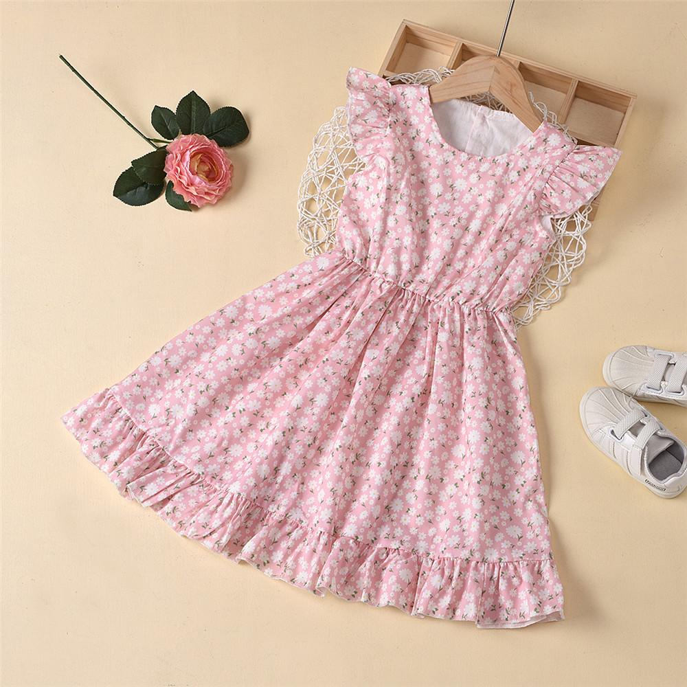 Girls Daisy Printed Sleeveless Princess Dress Wholesale Boutique Clothing For Toddlers