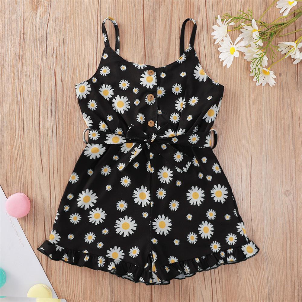 Girls Daisy Printed Sling Jumpsuit kids wholesale clothing