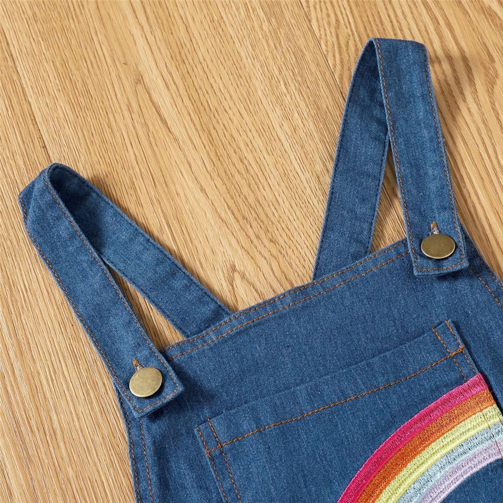 Girls Denim Rainbow Pocket Suspender Dresses children wholesale clothing