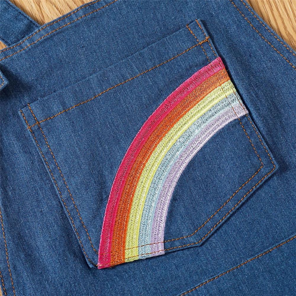 Girls Denim Rainbow Pocket Suspender Dresses children wholesale clothing