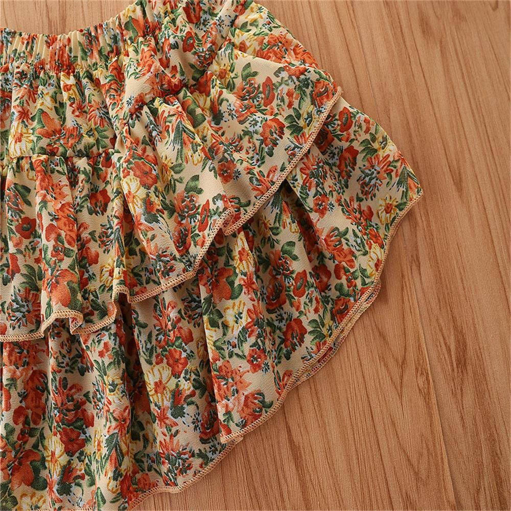 Girls Denim Sling Top & Floral Skirt kids clothes wholesale