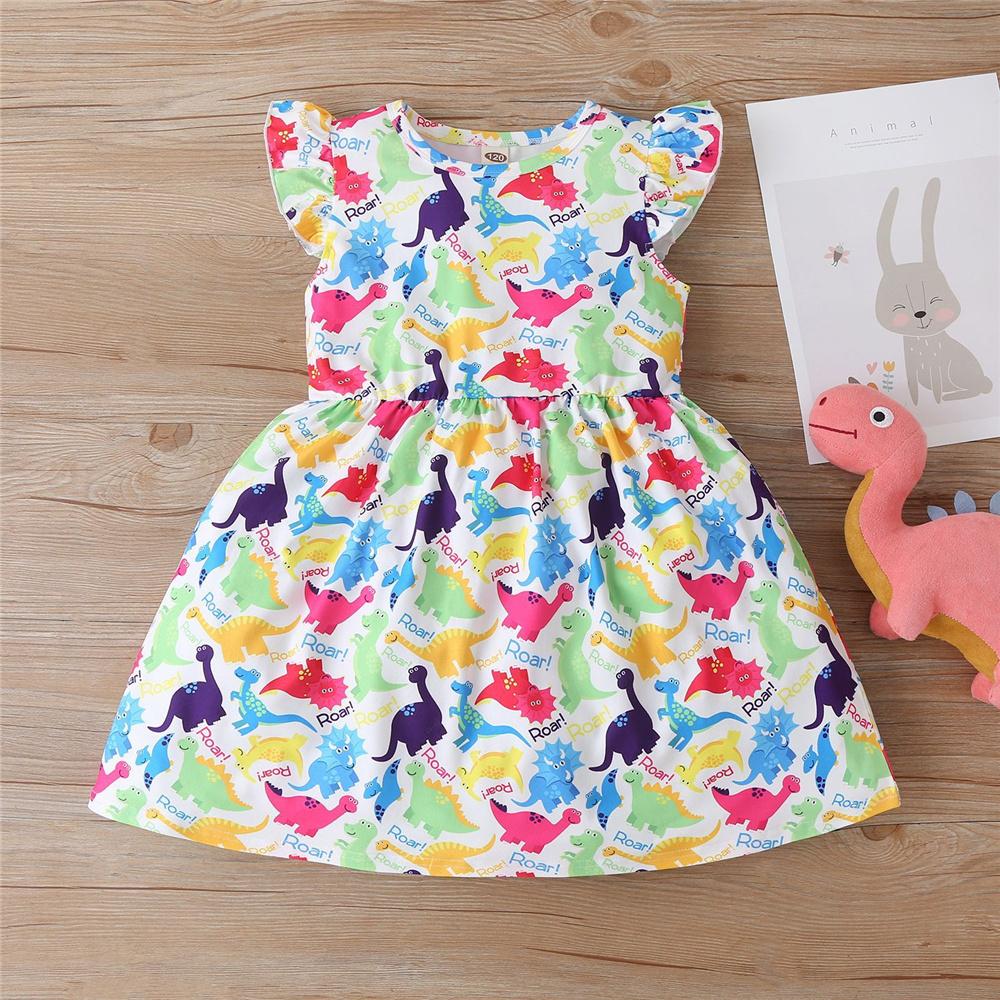 Girls Dinosaur Animal Printed Sleeveless Dress Toddler Girls Wholesale