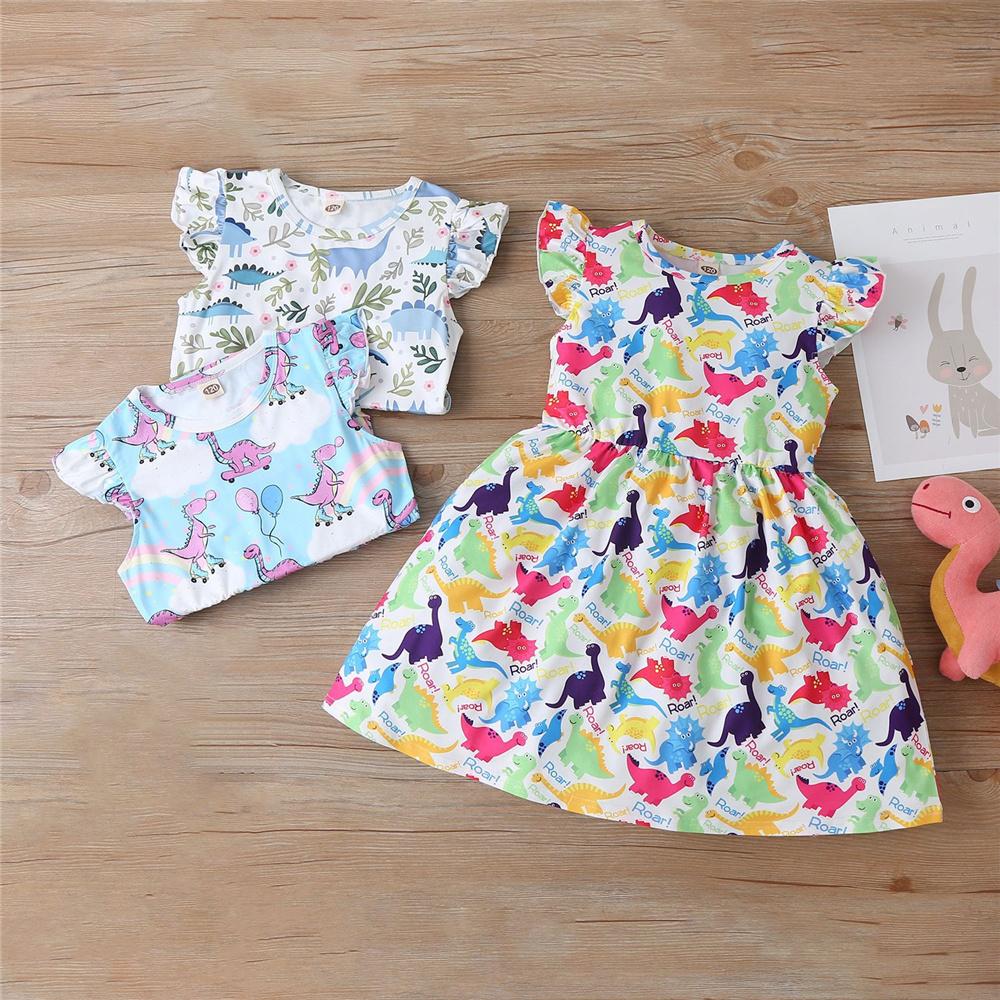 Girls Dinosaur Animal Printed Sleeveless Dress Toddler Girls Wholesale