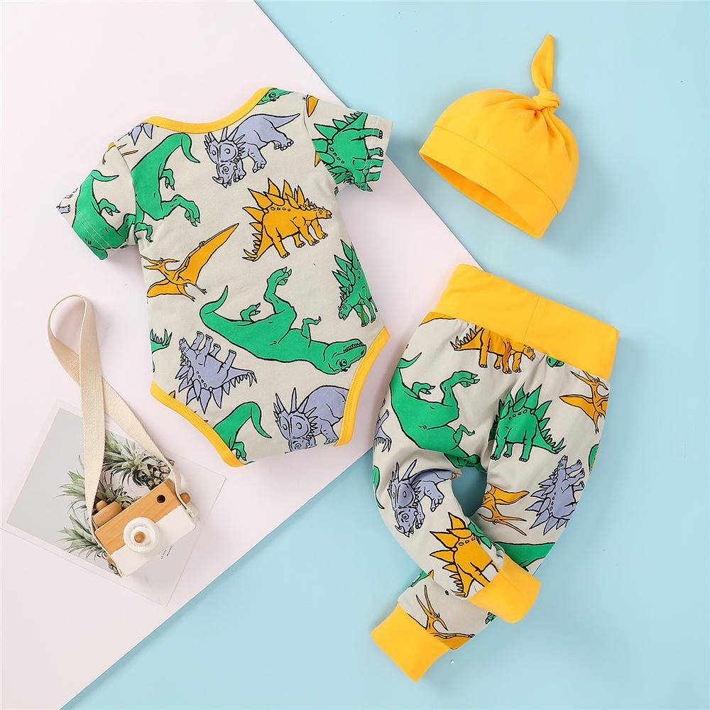 Baby Boys Dinosaur Animal Short Sleeve Romper & Pants & Hat baby clothes wholesale usa