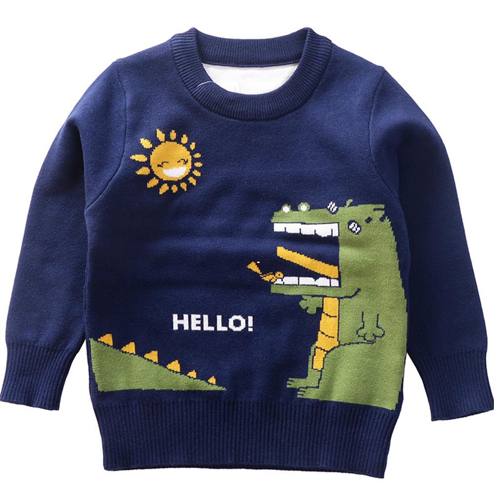 Boys Dinosaur Crew Neck Pullover Warm Sweaters