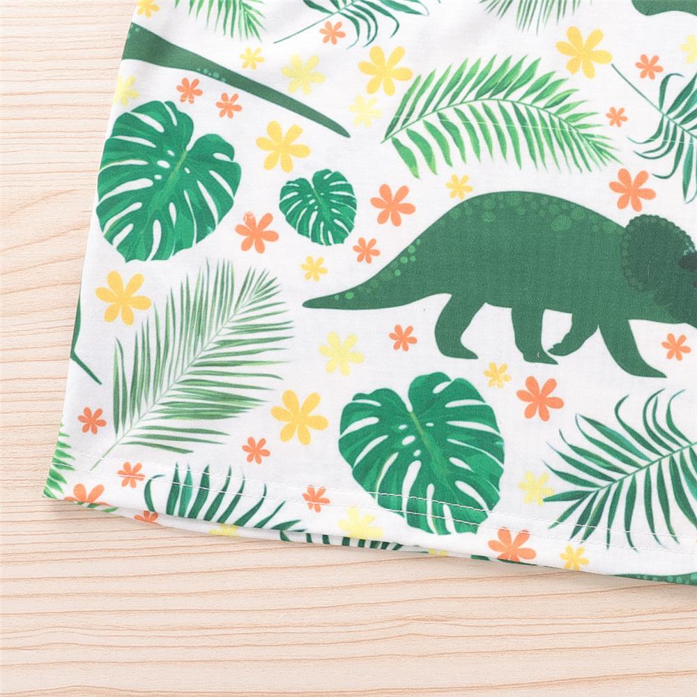 Boys Dinosaur Leaf Printed Short Sleeve Button Top & Pants wholesale childrens clothing