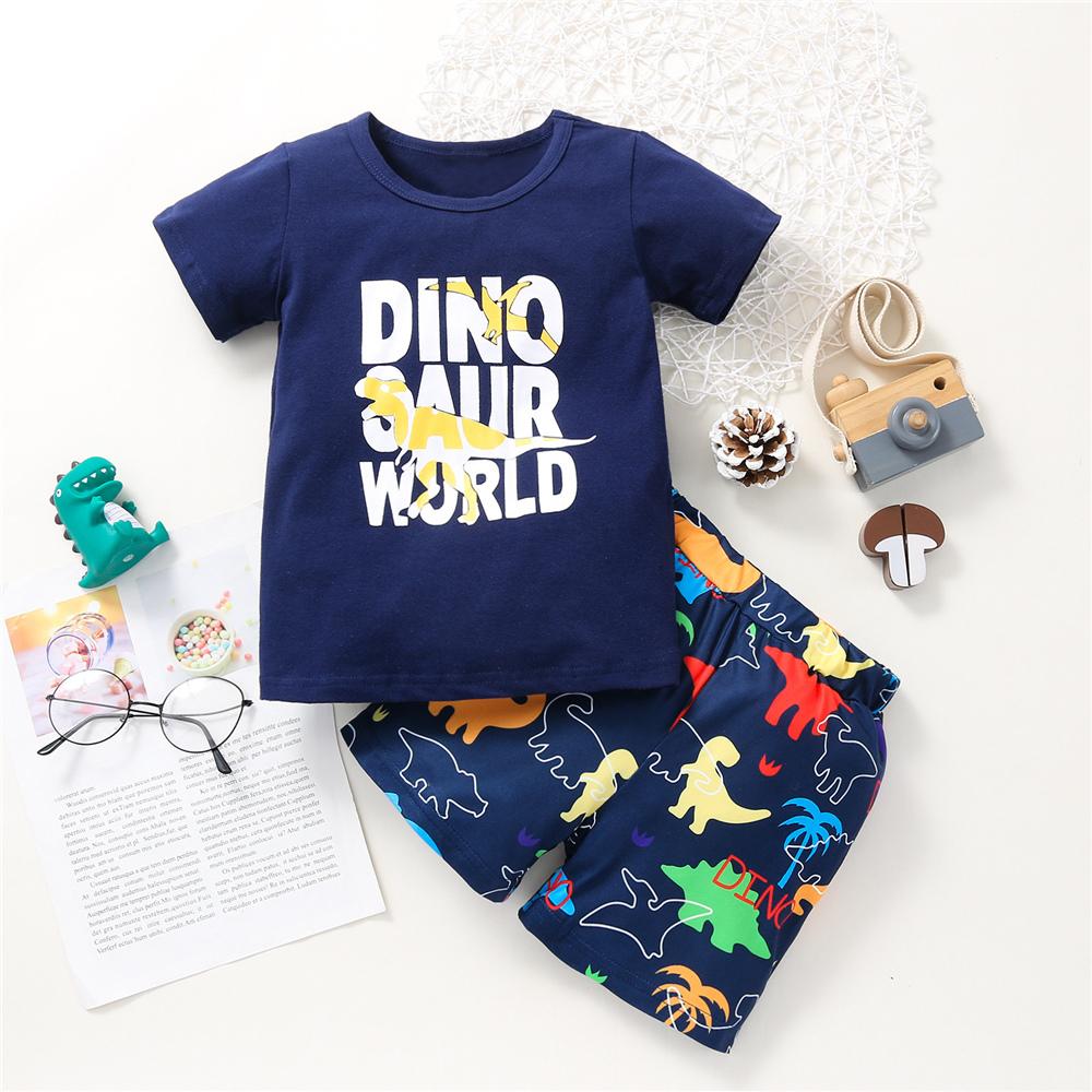 Boys Dinosaur Letter Printed Short Sleeve T-shirt & Shorts wholesale kids boutique clothing
