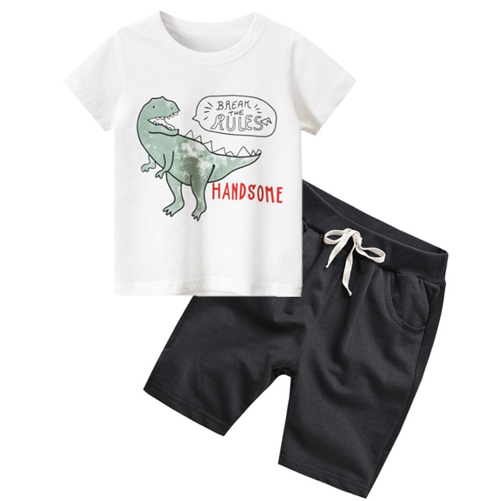 Boys Dinosaur Letter Printed Short Sleeve Top & Shorts Boys Casual Suits