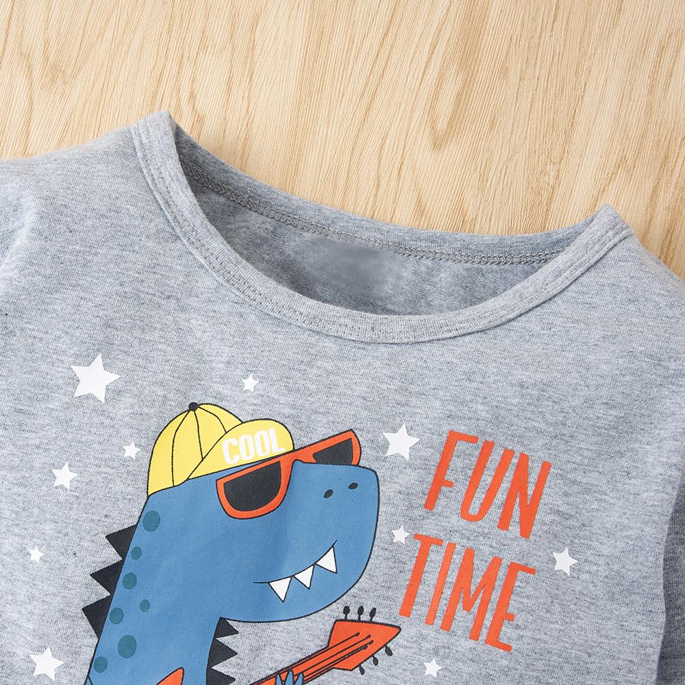 Boys Dinosaur Printed Long Sleeve Top & Jumpsuit trendy kids wholesale clothing