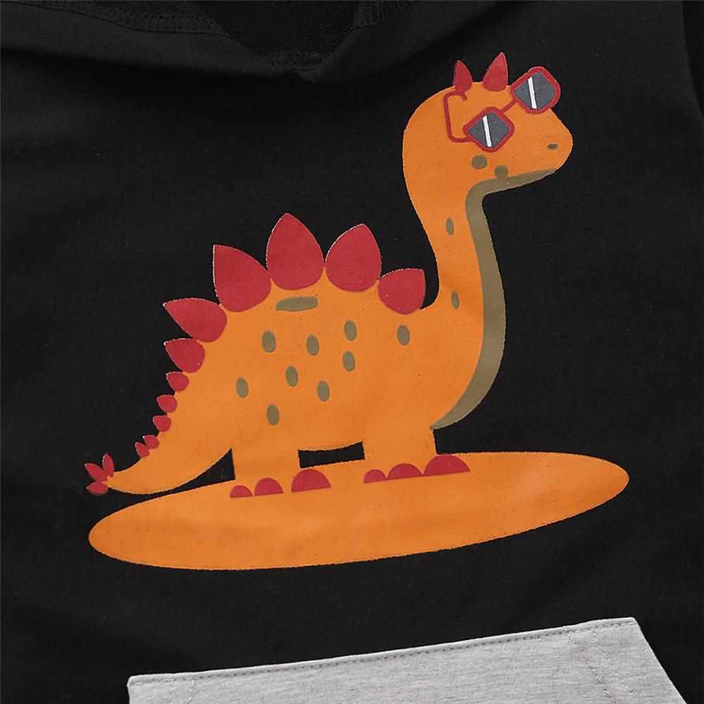 Boys Dinosaur Printed Pocket Long Sleeve Hooded Tops