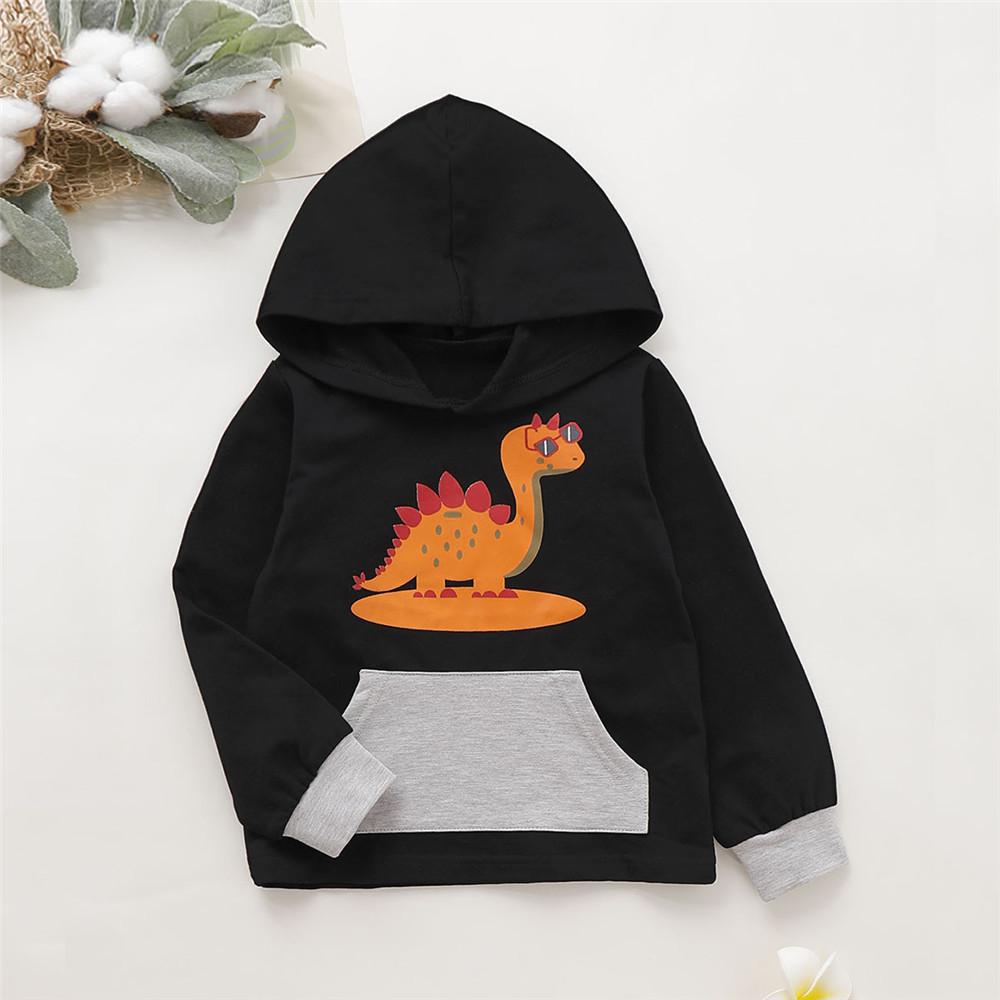 Boys Dinosaur Printed Pocket Long Sleeve Hooded Tops