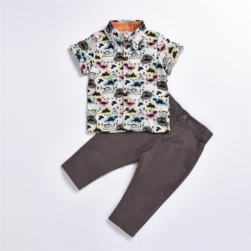Boys Dinosaur Printed Short Sleeve Lapel Shirts & Pants Wholesale Baby Boy Boutique