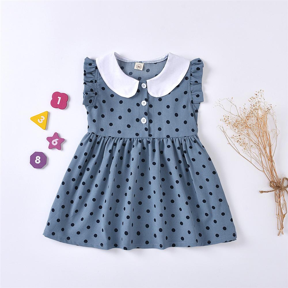 Girls Doll Collar Polka Dot Sleeveless Dress Wholesale Baby Girl Boutique Clothing
