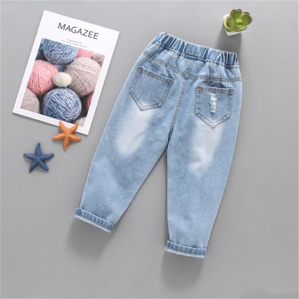 Girls Elastic Waist Star Print Ripped Jeans