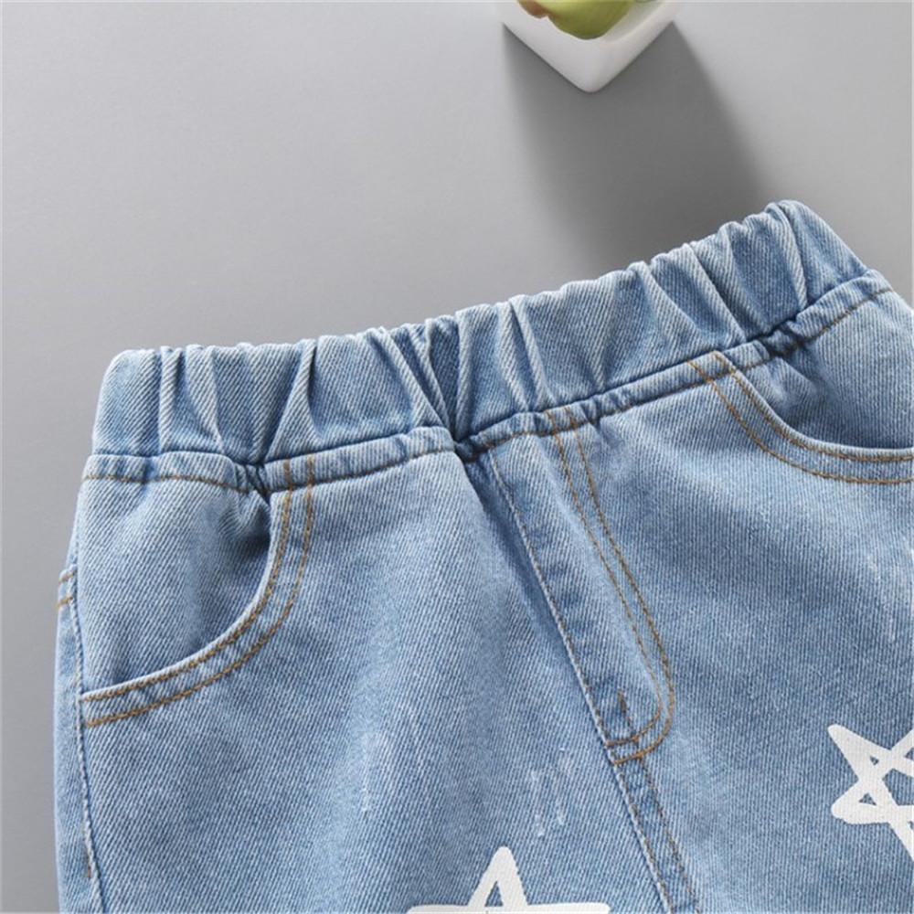 Girls Elastic Waist Star Print Ripped Jeans