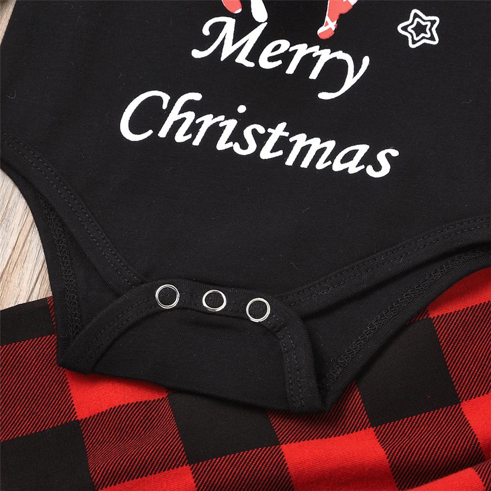 Parent-Child Elk Merry Christmas Printed Long Sleeve & Plaid Pants Sets Mommy And Me Matching Outfits Wholesale