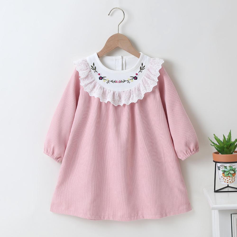 Girls Embroidery Lovely Collar Long Sleeve Dress Wholesale Designer Baby Clothes