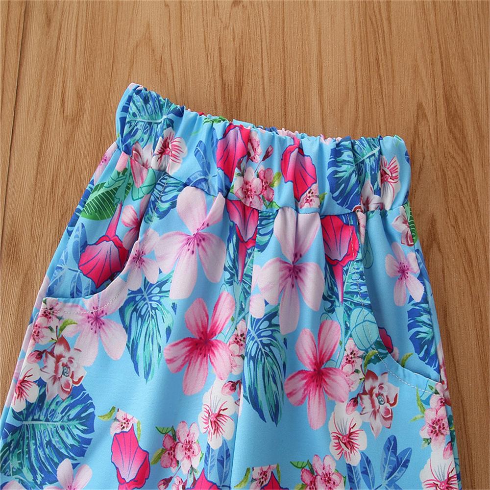 Girls Fashion Floral Printed Sling Top & Wig Leg Pants Wholesale Girls Clothes