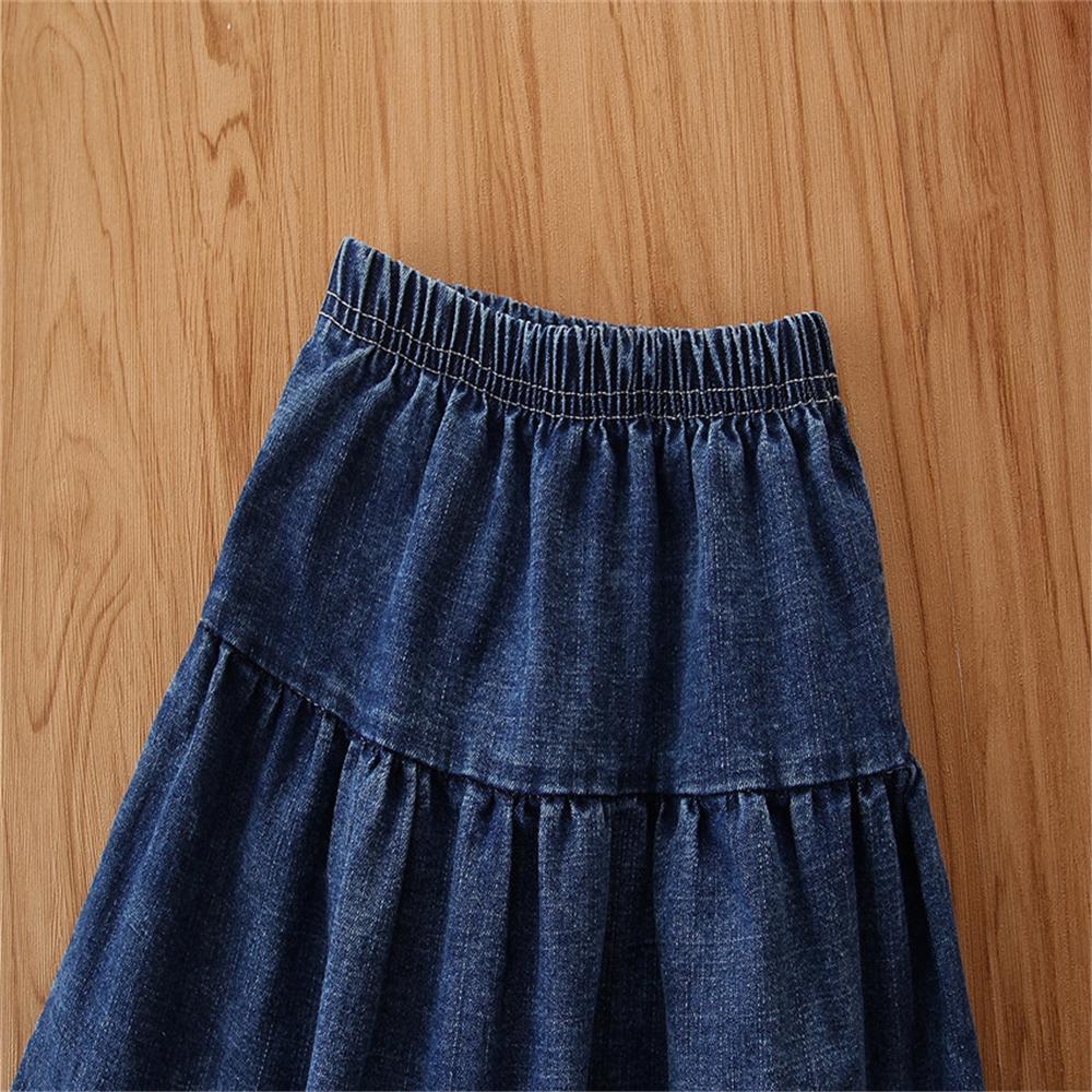 Girls Fashion Solid Sling Top & Denim Skirt Trendy Kids Wholesale Clothing