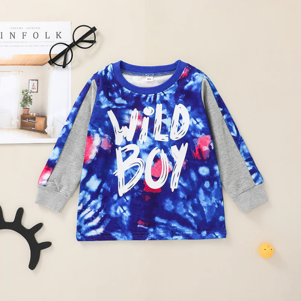 Boys Fashion Tie Dye Long Sleeve Letter Printed Top & Pants boys wholesale clothing