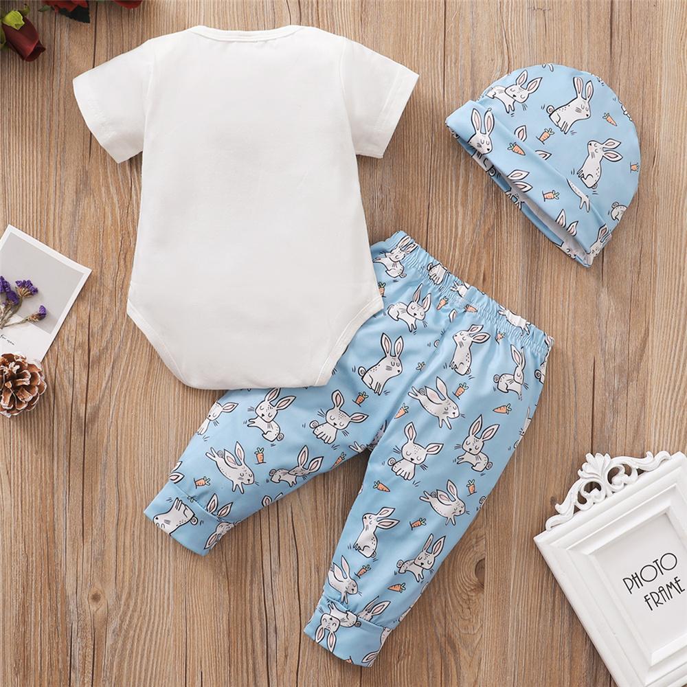 Baby Unisex First Easter Rabbit Printed Short Sleeve Romper & Pants & Hat wholesale baby clothes
