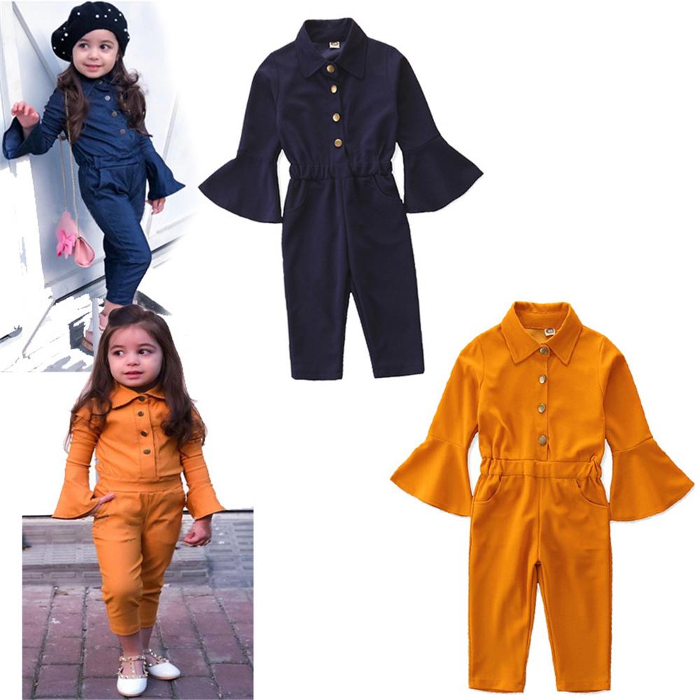 Toddler Girl Flare Sleeve Solid Lapel Jumpsuit Wholesale Girl Clothing