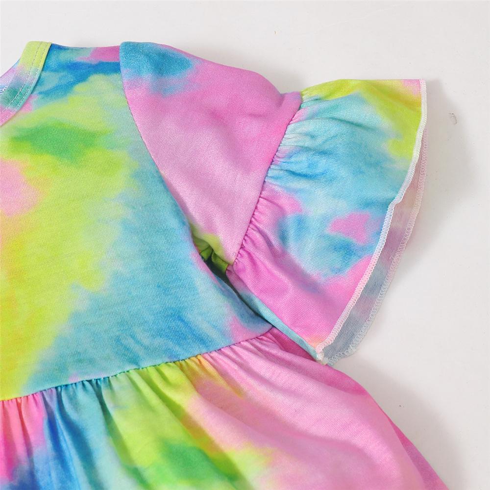 Girls Flared Sleeve Tie Dye Top & Shorts trendy kids wholesale clothing