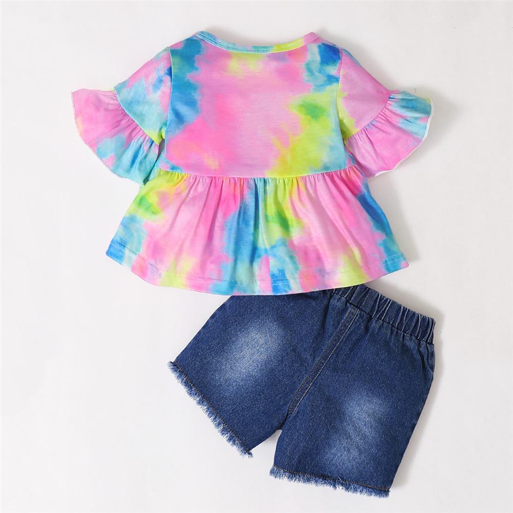 Girls Flared Sleeve Tie Dye Top & Shorts trendy kids wholesale clothing