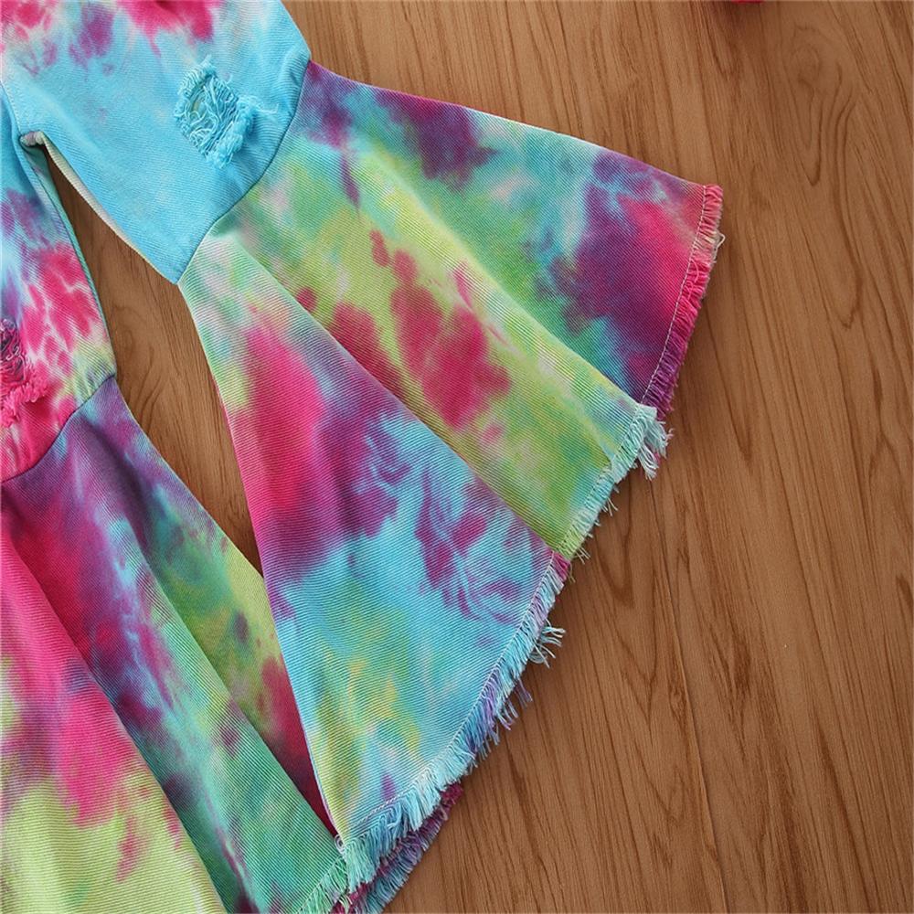 Girls Flared Tie Dye Elastic Waist Trousers Wholesale
