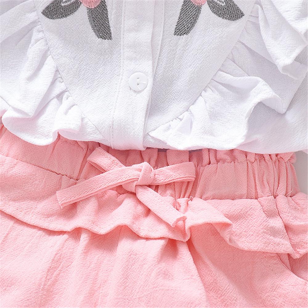 Girls Floral Embroidery Ruffled Sleeveless Top & Shorts Toddler Girls Wholesale