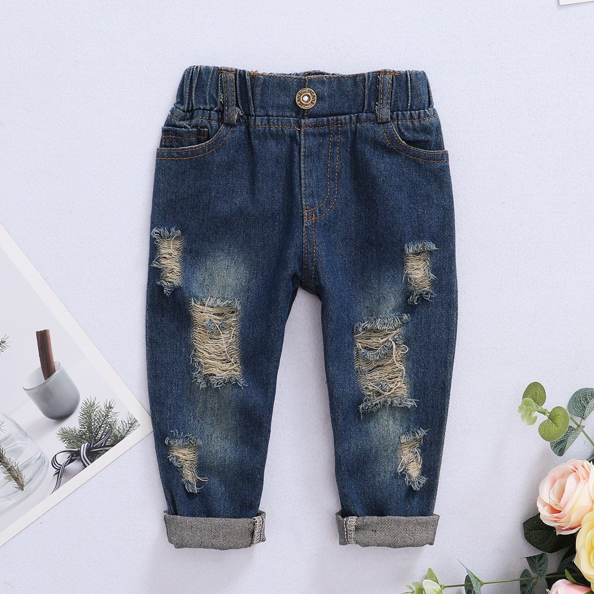 Girls Floral Long Sleeve Top & Denim Pants kids wholesale clothing