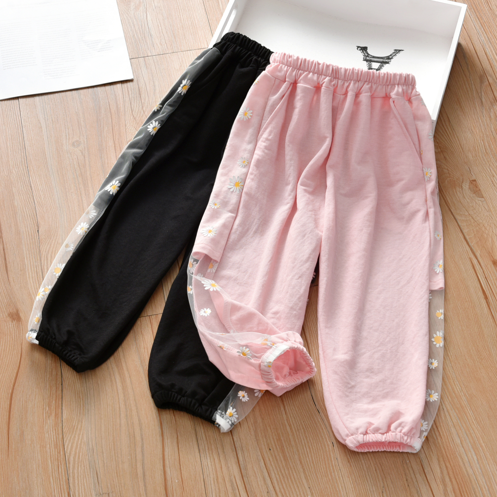 Girls Floral Mesh Splicing Pants trendy kids wholesale clothing